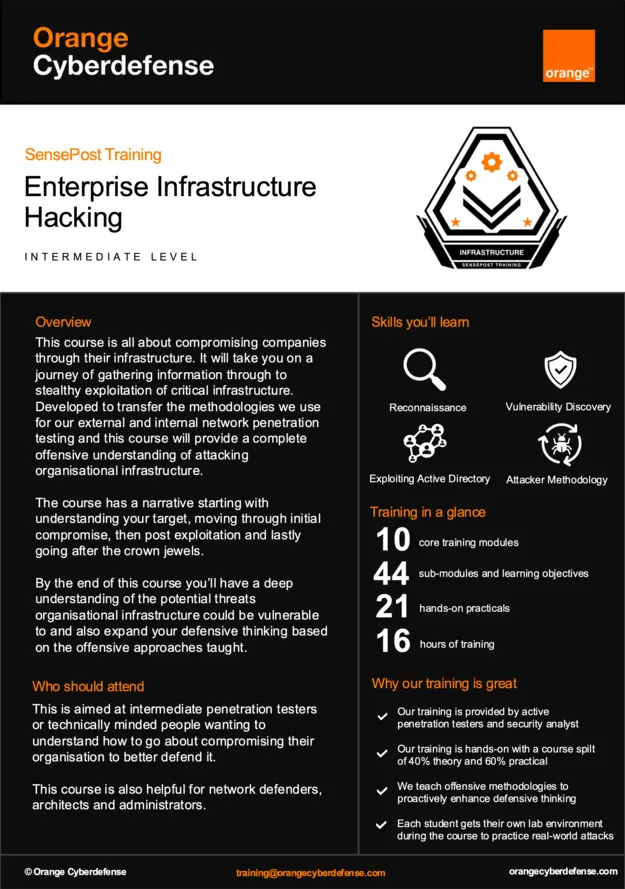 SensePost Training: Entreprise Infrastructure Hacking - Brochure