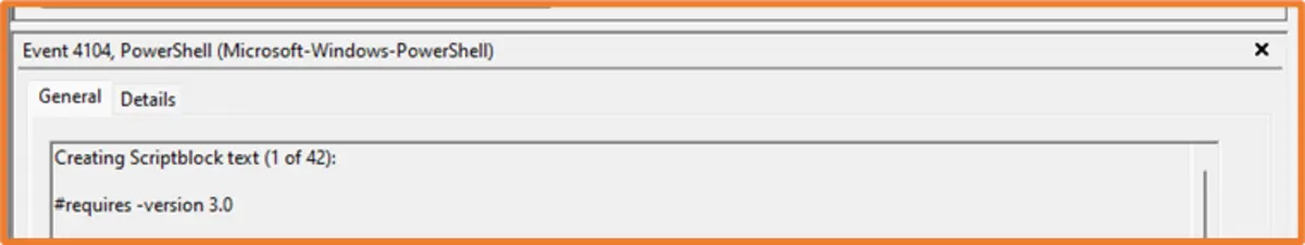 Snippet from Event Log Viewer of a long 4104 Event ID
