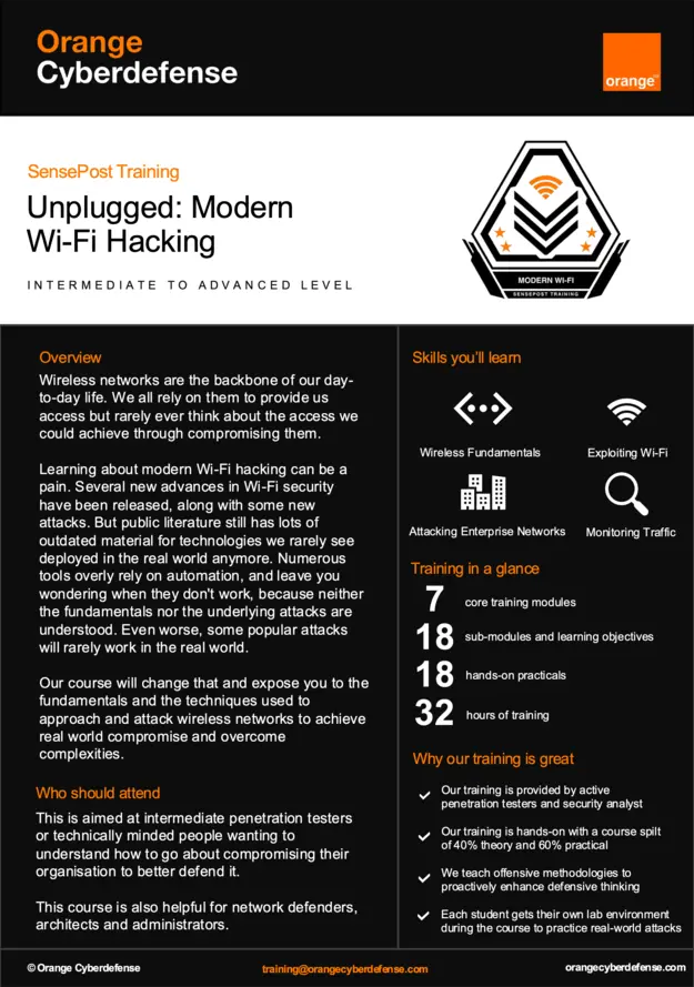 SensePost Training: Unplugged - Modern Wi-Fi Hacking - Brochure
