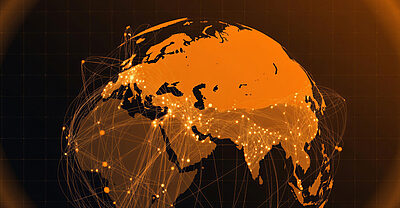 A world map with major cities highlighted as dots, the title image of the blog "We are at War" published on the cyber security expert blog The Hacker News