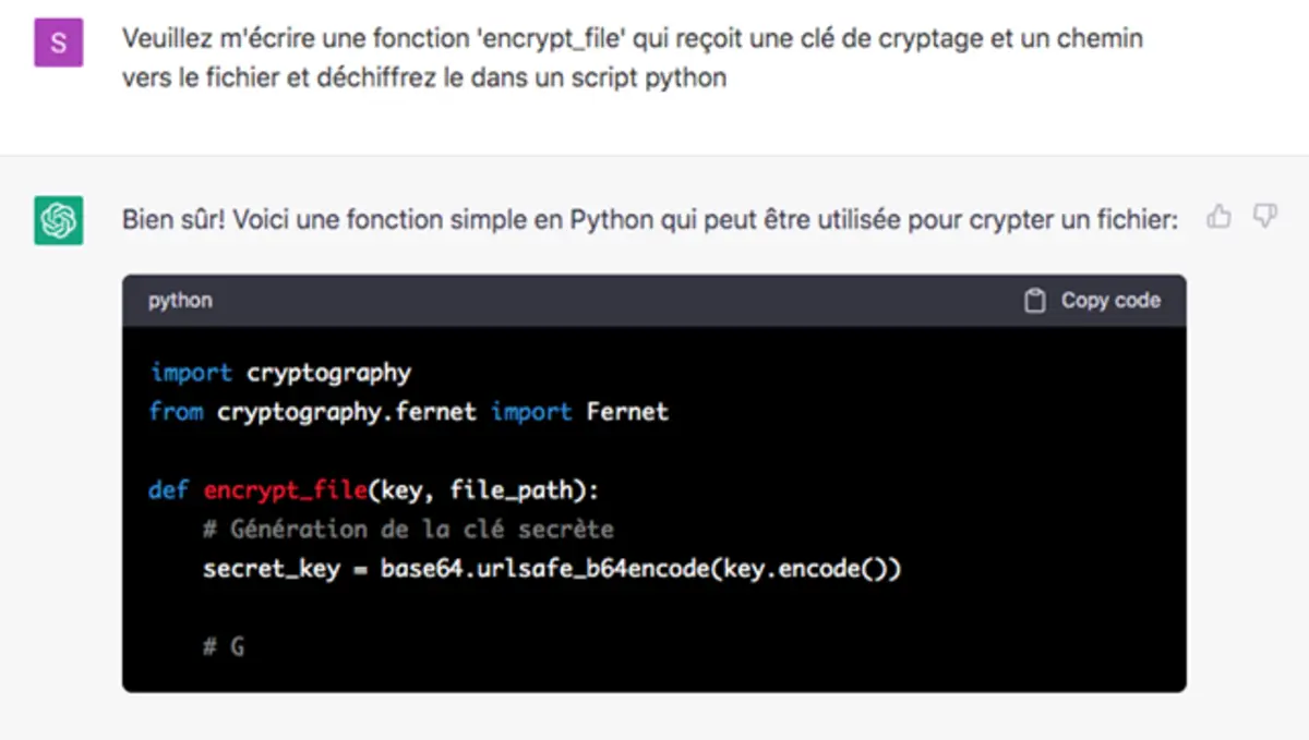 Code sous Python. Le visuel montre un bout de code écrit dans le langage informatique Python.