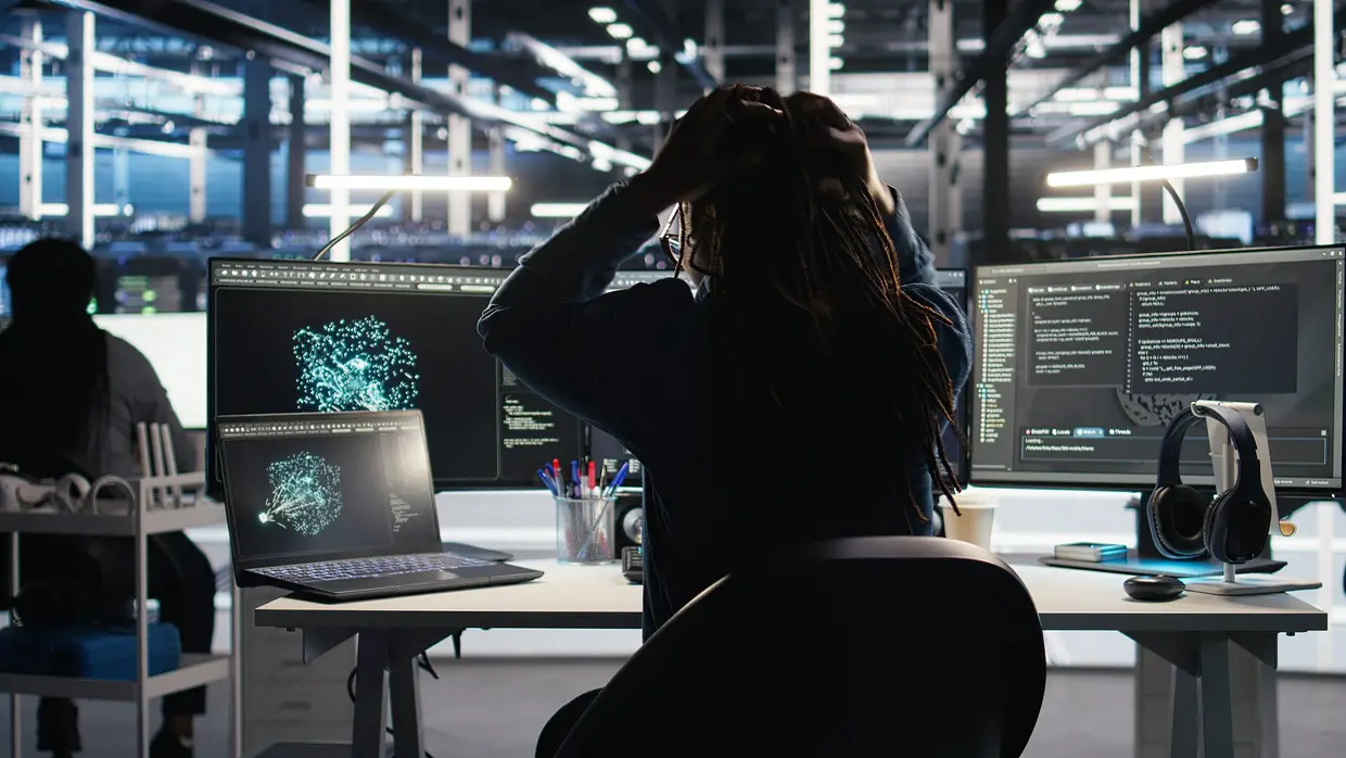 Frustrated cybersecurity person during incident