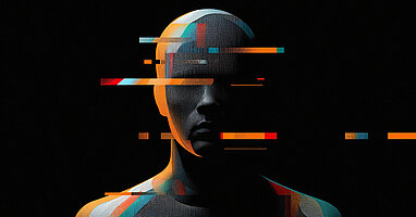 Image of a 3D-model of a human head with digital effects, title image of the blog "Badges, Bytes and Blackmail" published on the cyber security expert blog The Hacker News
