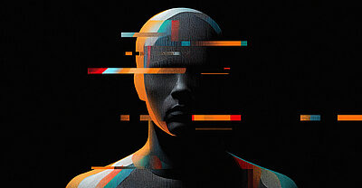 Image of a 3D-model of a human head with digital effects, title image of the blog "Badges, Bytes and Blackmail" published on the cyber security expert blog The Hacker News