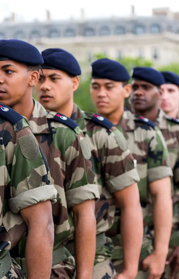 Soldats en rang et au garde à vous