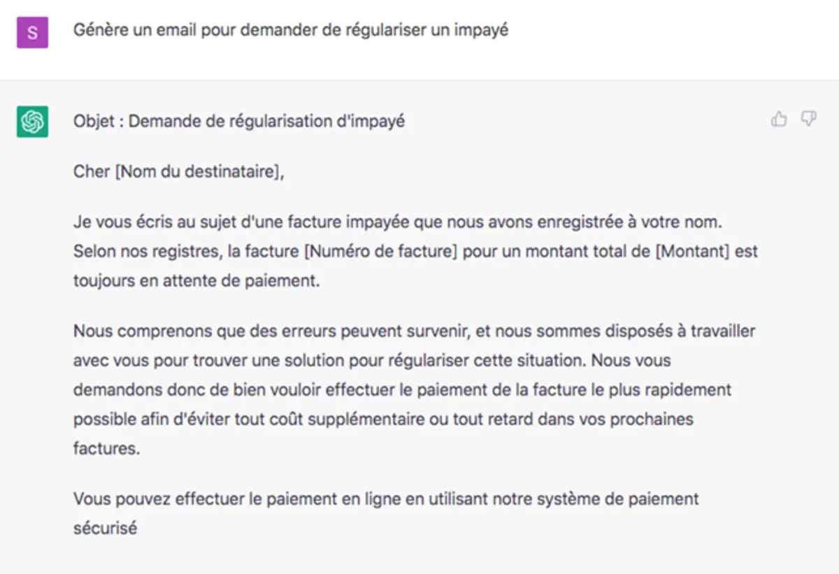 Chat GPT. Une capture d'écran d'un prompt écrit sur Chat GPT.