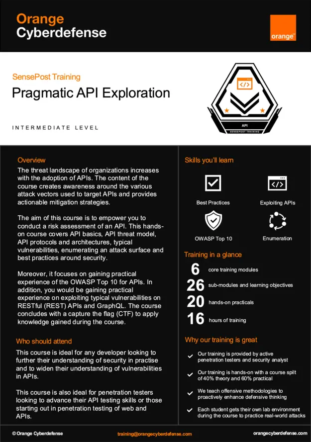 SensePost Training: Pragmatic API Exploration - Brochure