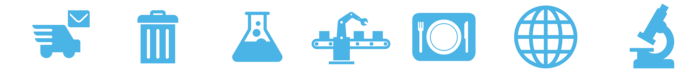 Icônes représentants les services critiques, postaux, gestion des déchets, produits chimiques, fabrication, denrées alimentaires, fournisseurs numériques, recherche, 