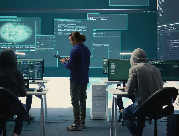 Cyber security expert viewing code on a screen