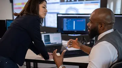 Man and woman talking 