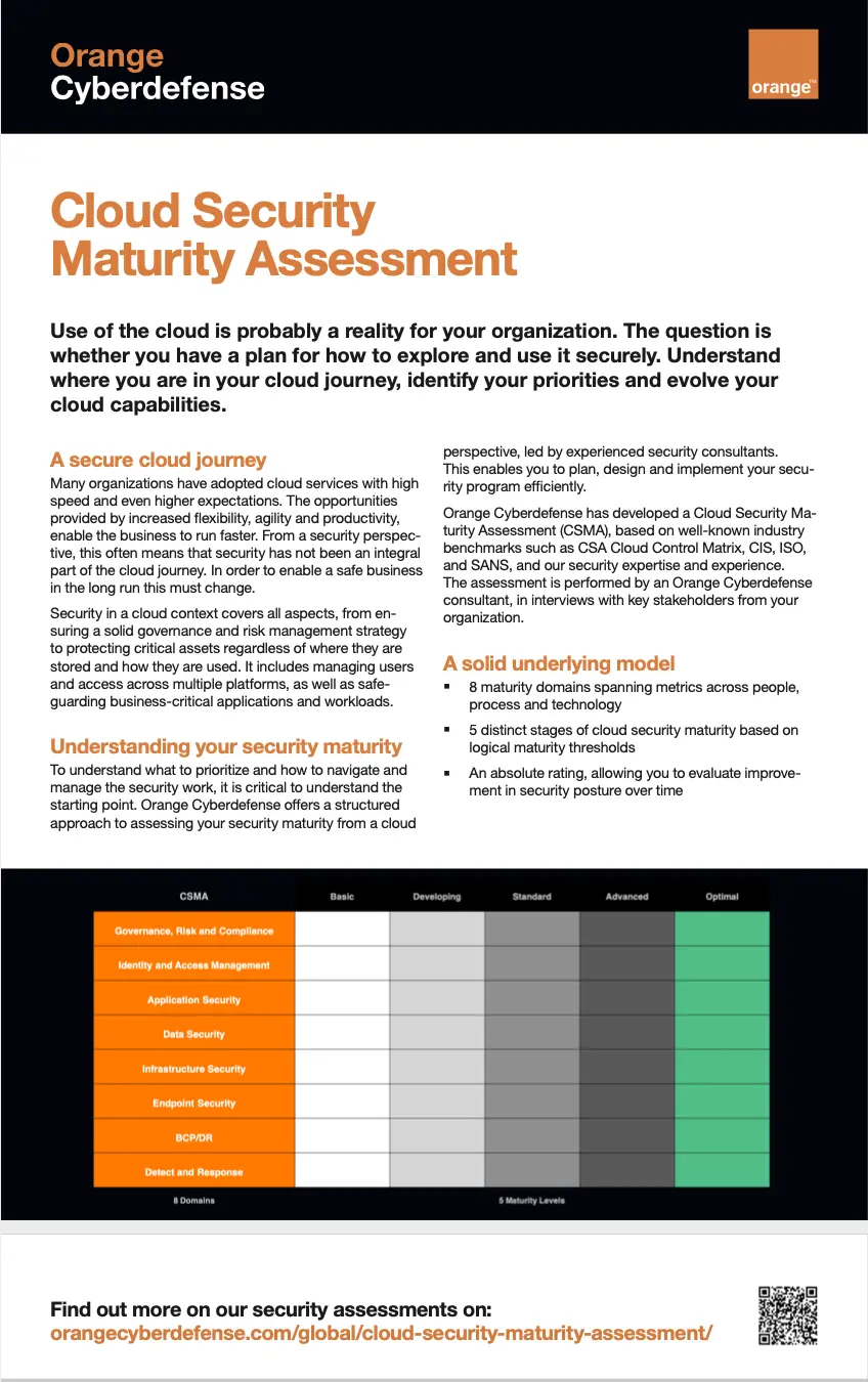 Förstasidan av en Cloud Security Maturity Assessment faktablad