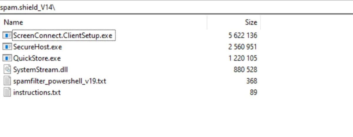 Contents of the “spam.shield_V14.zip” file delivered to the victim Contents of the “spam.shield_V14.zip” file delivered to the victim