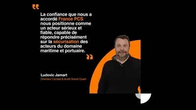 Le visuel présente une citation de Ludovc Jamart, collaborateur d'Orange Cyberdefense, sur le partenariat avec France PCS. 