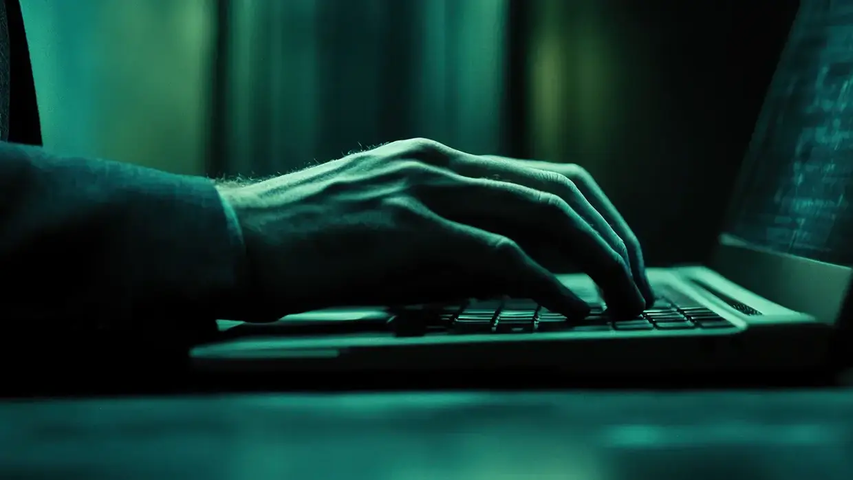 Eine Hand tippt auf einer Laptop Tastatur