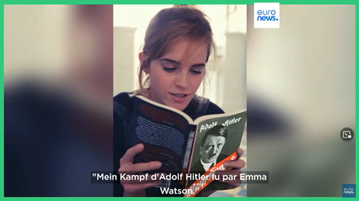 Une fausse Emma Watson faisant mine de s'adresser aux internautes. 