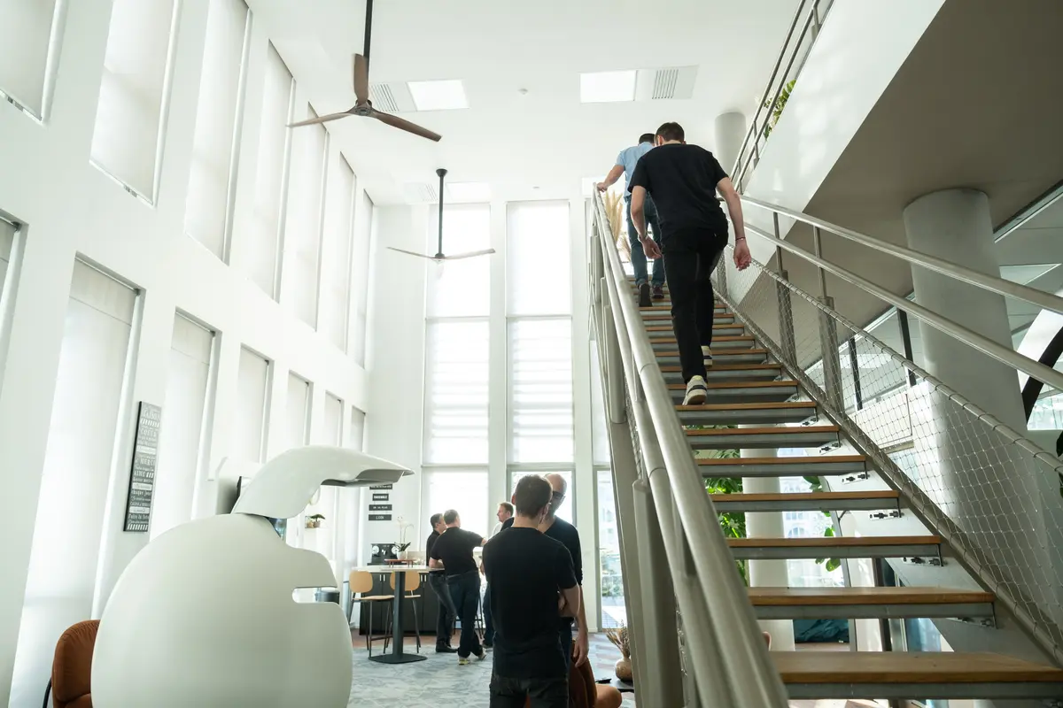 People walking up stairs