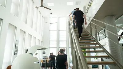 People walking up stairs