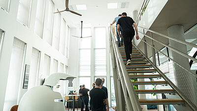 People walking up stairs