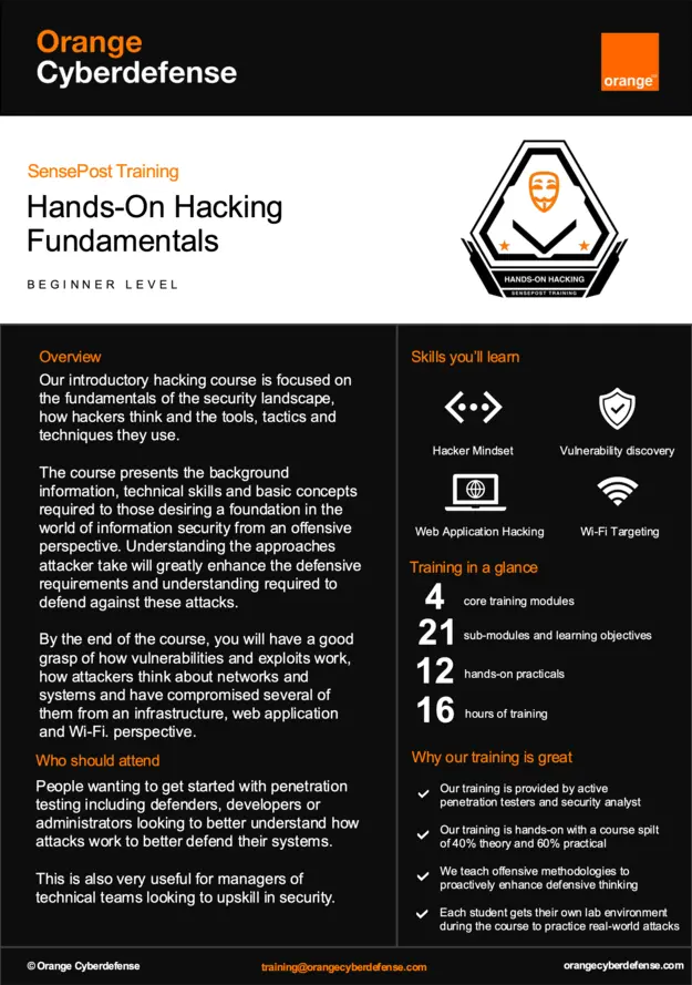 SensePost training: Hands-On Hacking Fundamentals - Brochure