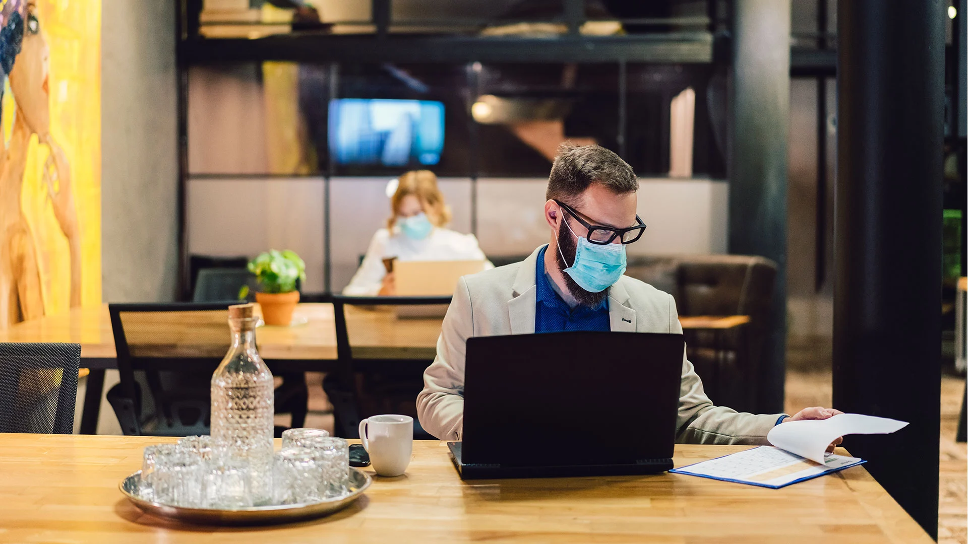 man working with face mask