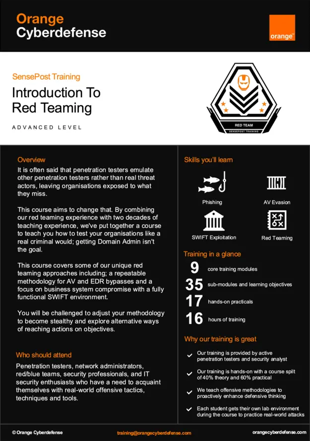 SensePost Training: Introduction To Red Teaming - Brochure