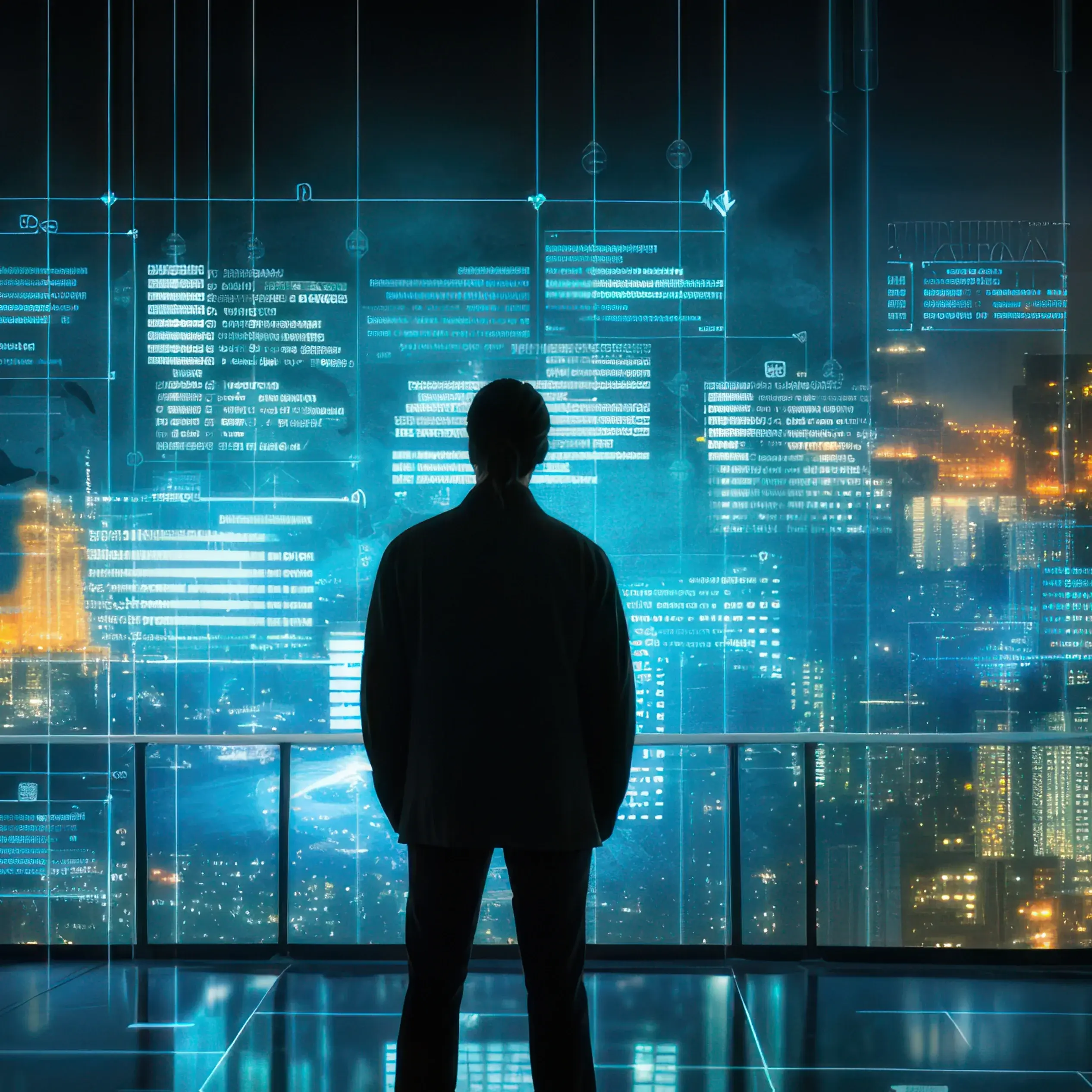 Afbeelding persoon kijkt naar stad