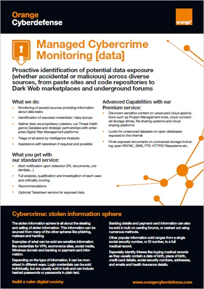 Fiche explicative de Managed CyberCrime Monitoring