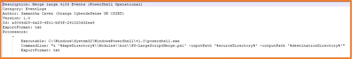 Screenshot of code: MKAPE file used by KAPE to find and run our new script.