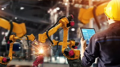 Production machinery in an industrial setting