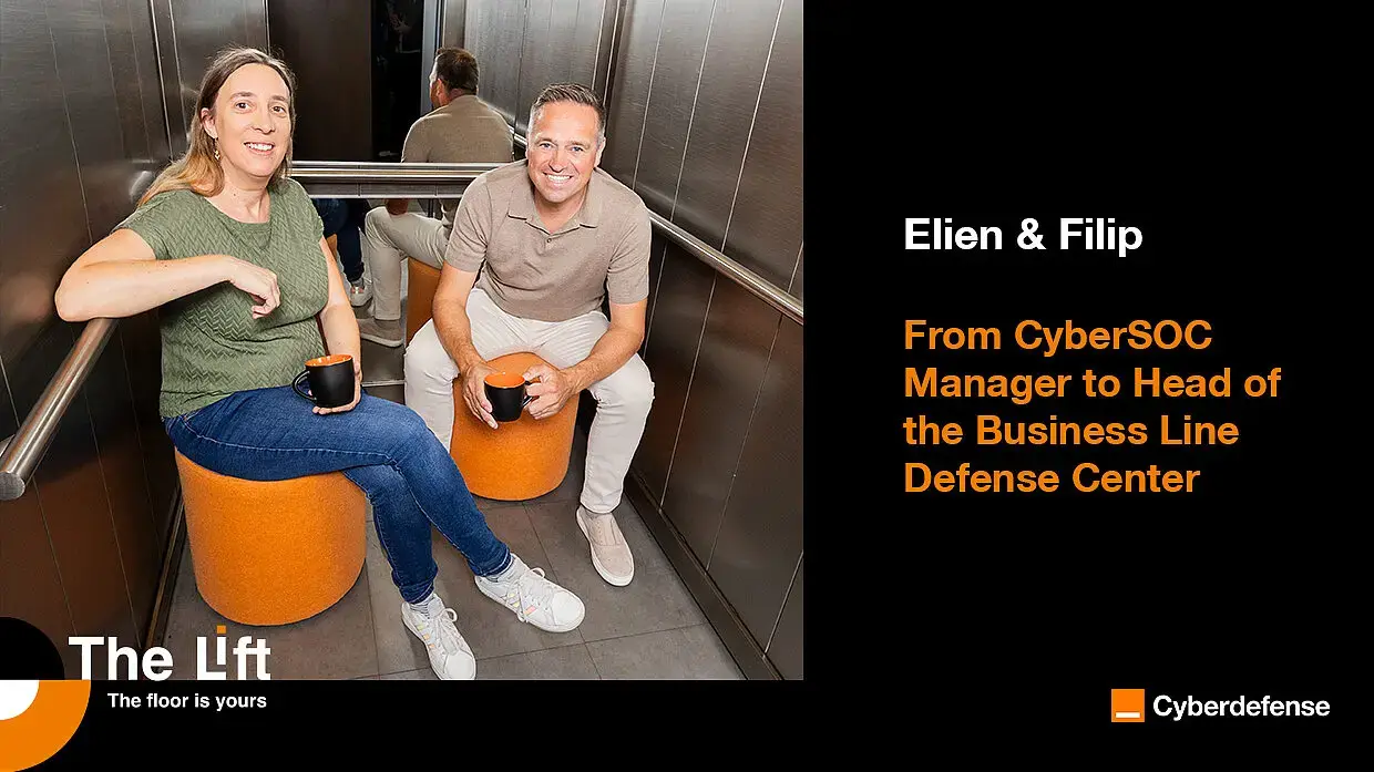 From CyberSOC Manager to Head of the Business Line Defense Center with Elien Cardon Elien Cardon and Filip Verstockt take the Lift to the next floor to share their mutual experience.