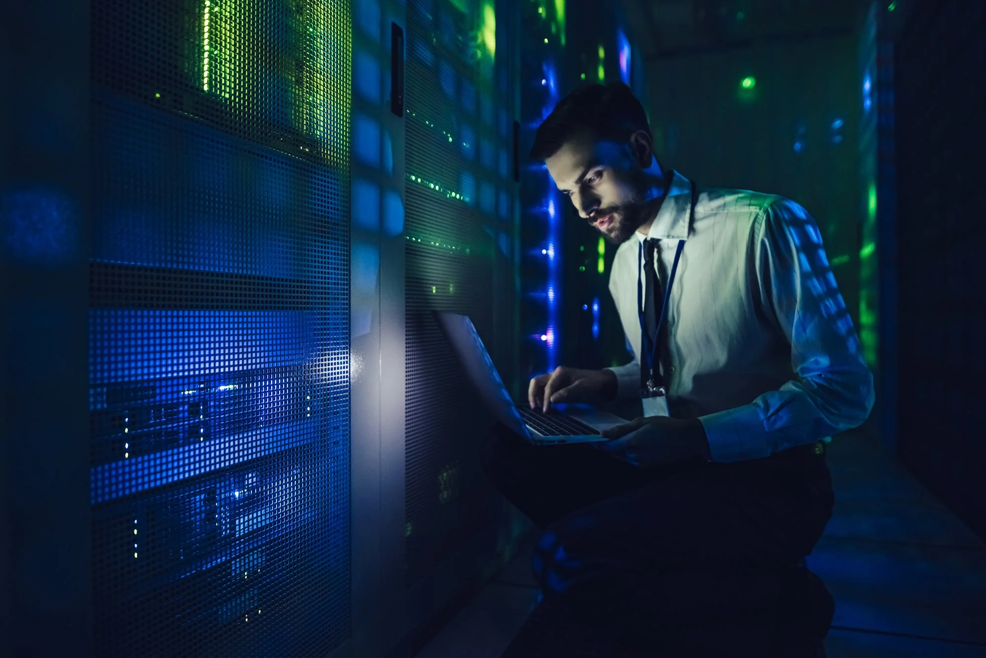 Man in server room