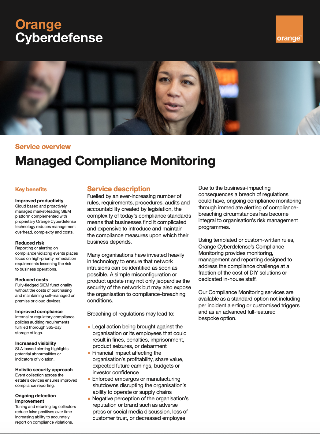 Första sidan av Managed Compliance Monitoring faktablad