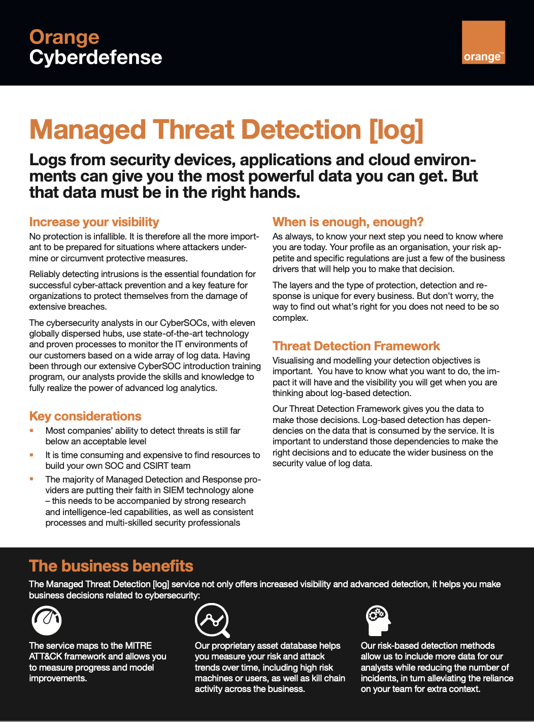 Första sidan av Managed Threat Detection (log) faktablad